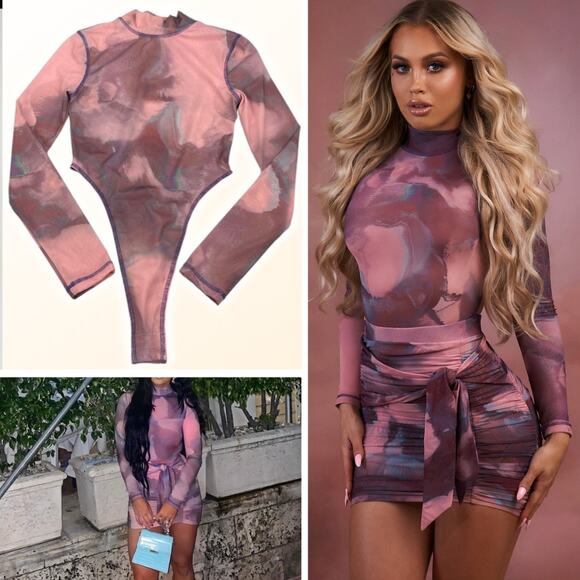 OH POLLY X Tammy Hembrow Supernova High Neck Long Sleeve Mesh Bodysuit Sz 4 - Picture 1 of 11